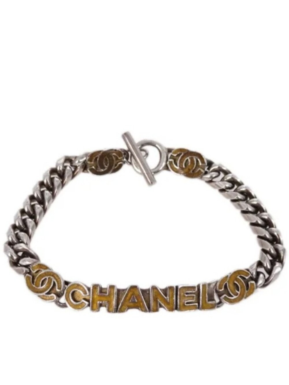 CHANEL Silver Chain Coco Mark Logo Bracelet COA